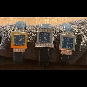 Joan Rivers Rhinestone Denim Watch Set - 3 Piece Collection